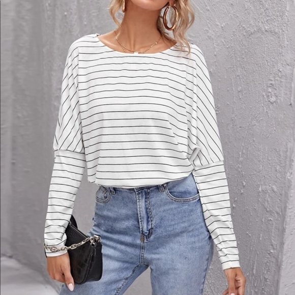 Boho striped drop shoulder long sleeve top - Picture 4 of 15